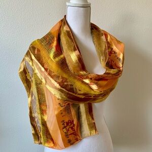 Vibrant Orange and Gold Sheer Scarf